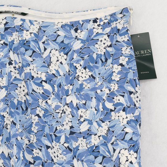 Ralph Lauren Skirt Women's Plus Floral Print A-line Handkerchief Hem White Blue - Picture 4 of 8